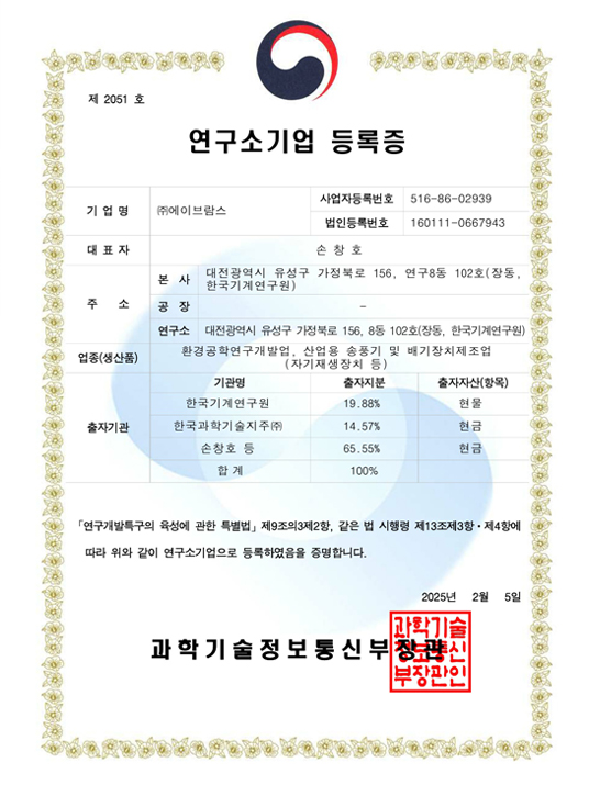 Research Institute Spin-off Registration Certificate